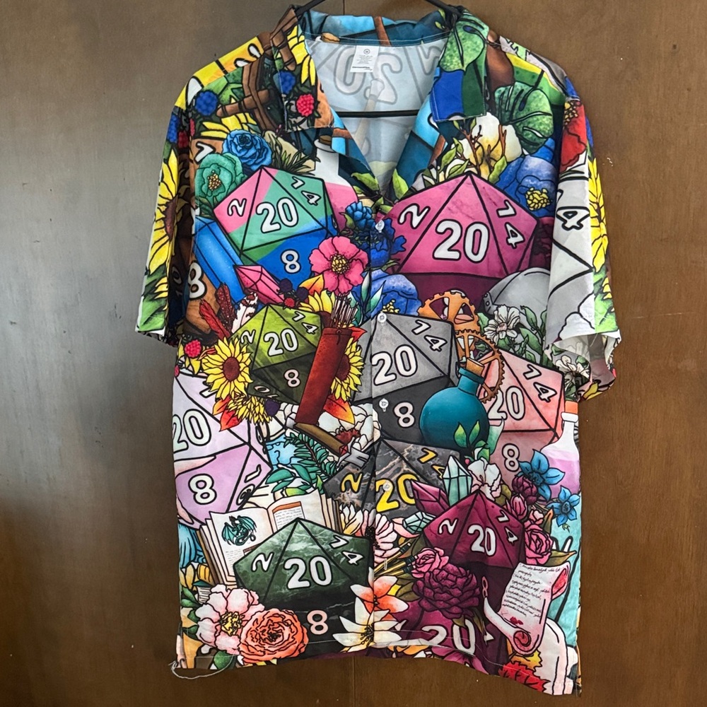 Multicolor Men's Short Sleeve Dice & Floral Print Button-Down Shirt